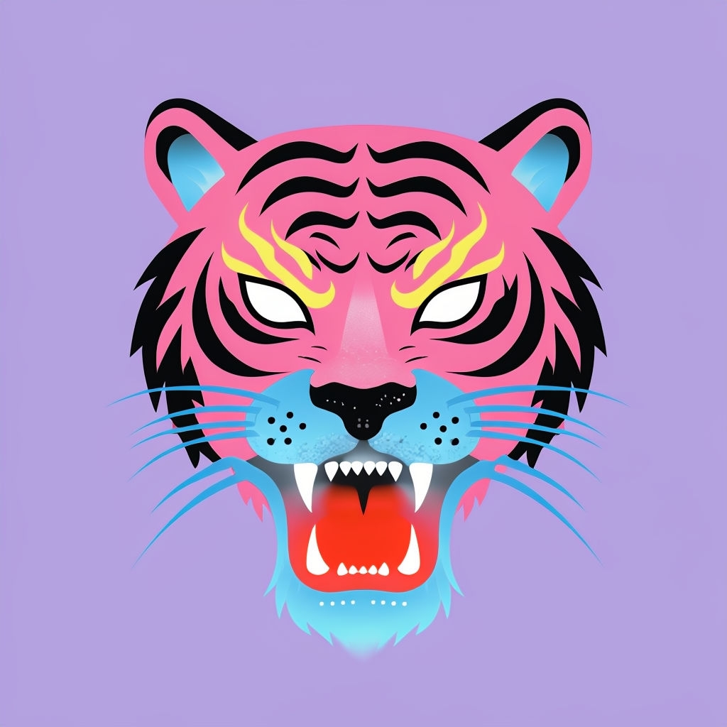 Vibrant Pink Tiger Face Modern Pop Art Illustration Sticker
