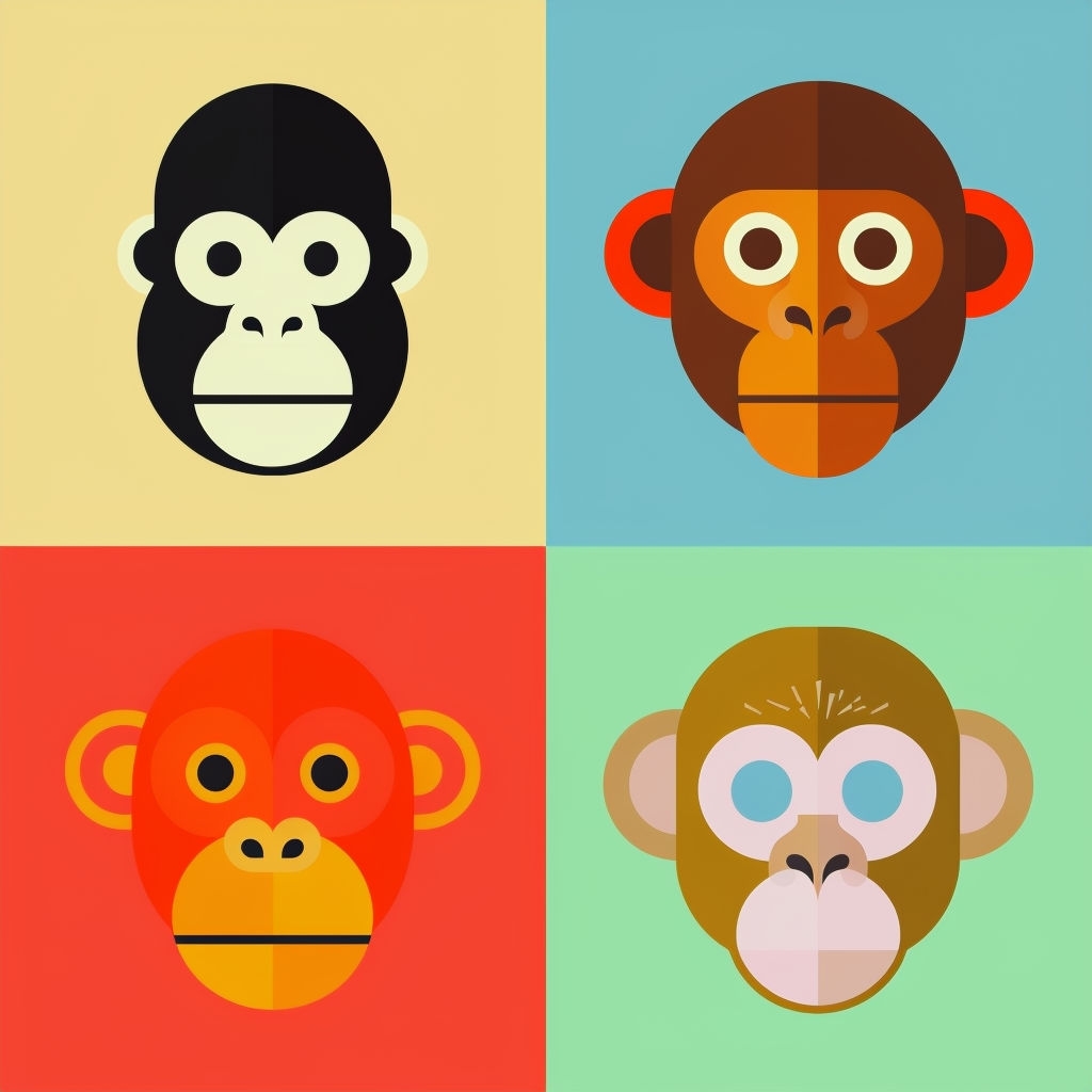 Colorful Primate Faces Minimalist Vector Illustration Seamless Pattern