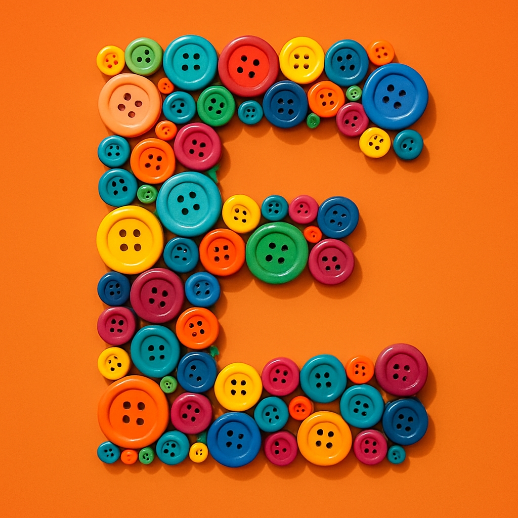 Colorful Button Letter E Design on Vibrant Orange Background Monogram