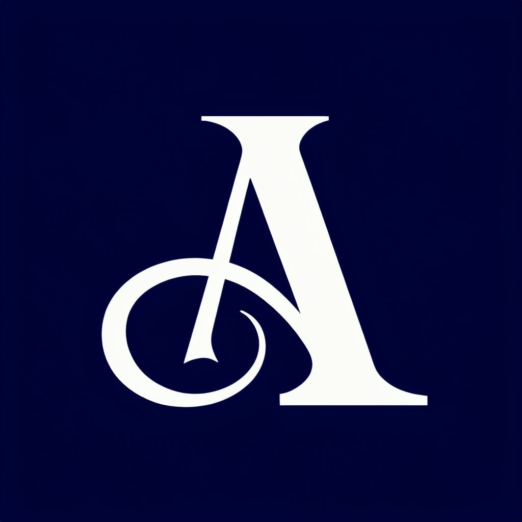 Elegant White Letter A Minimalist Artwork on Dark Blue Background Monogram