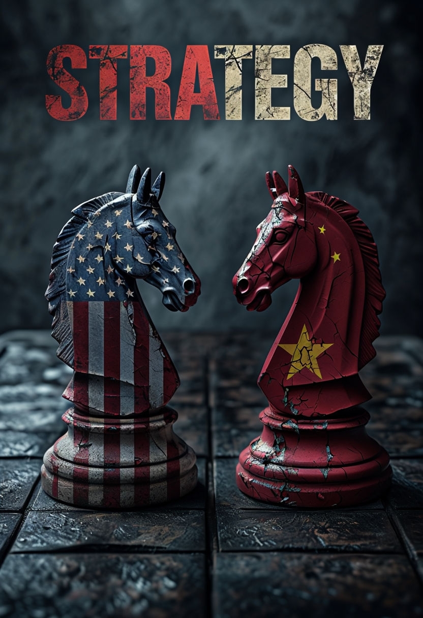 Chess Knights in Distressed Flag Design with Strategy Text Social Media Post