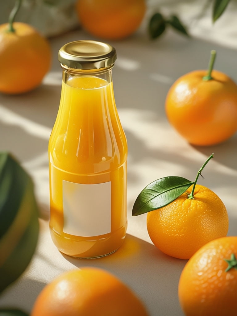 Vibrant Orange Juice Bottle Advertisement Mockup