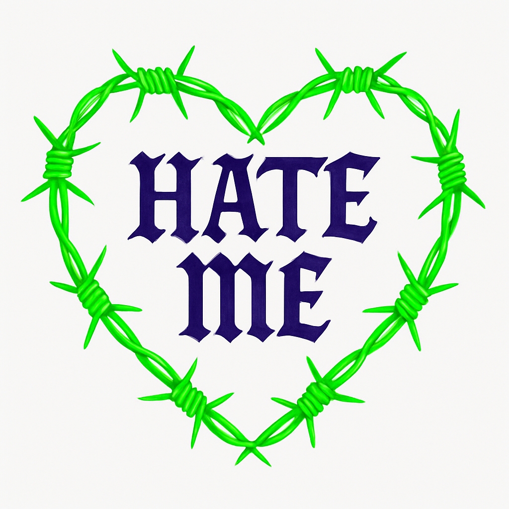 Neon Green Barbed Wire Heart with Hate Me Text T-shirt