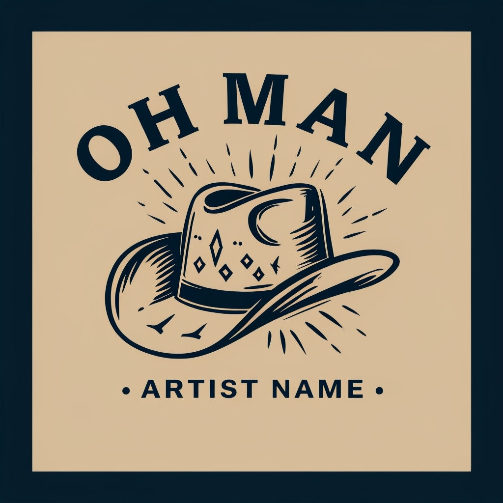 Minimalist Cowboy Hat Design with OH MAN Text Album Cover