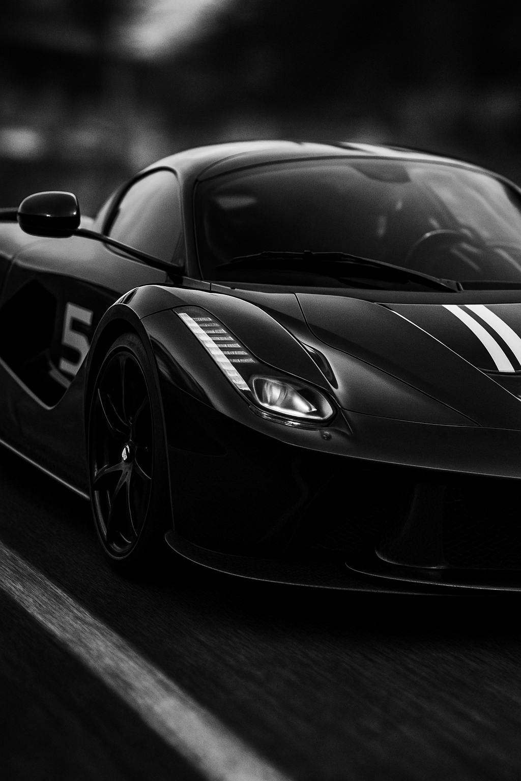 Sleek Black and White Sports Car in Motion Wallpaper