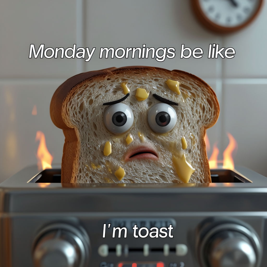 Stressed-Out Slice of Bread in Toaster with Googly Eyes Meme