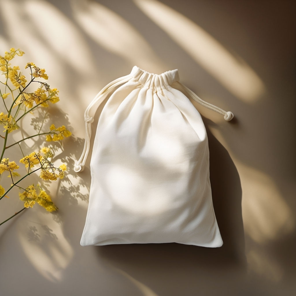 Elegant Minimalist Drawstring Bag with Yellow Flowers Mockup