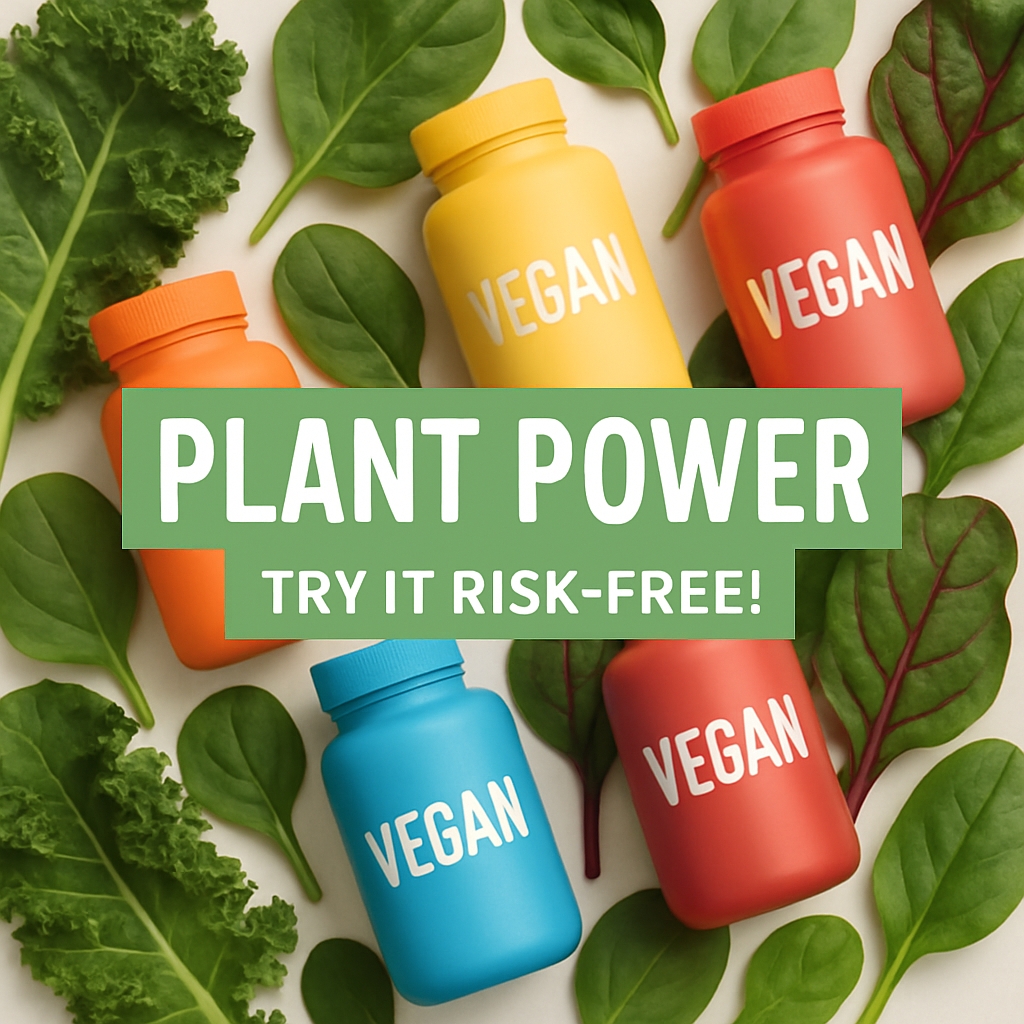 Vibrant Vegan Capsule Bottles with Plant Power Message Ads