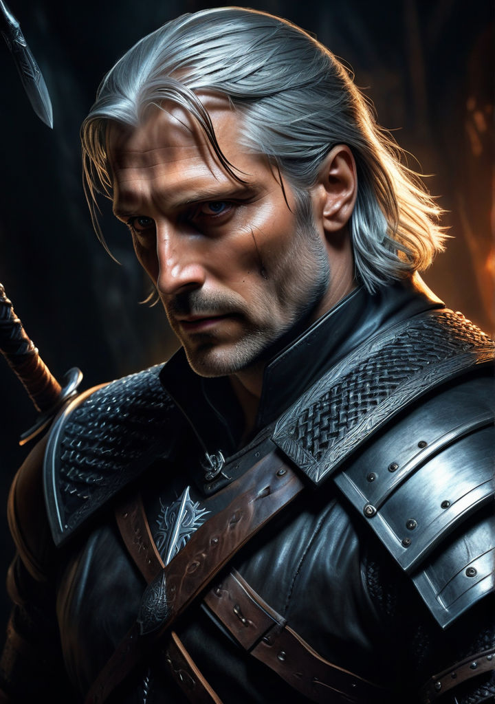 Mads Mikkelsen portrayed as Geralt of Rivia by Gleb Oleinik - Playground