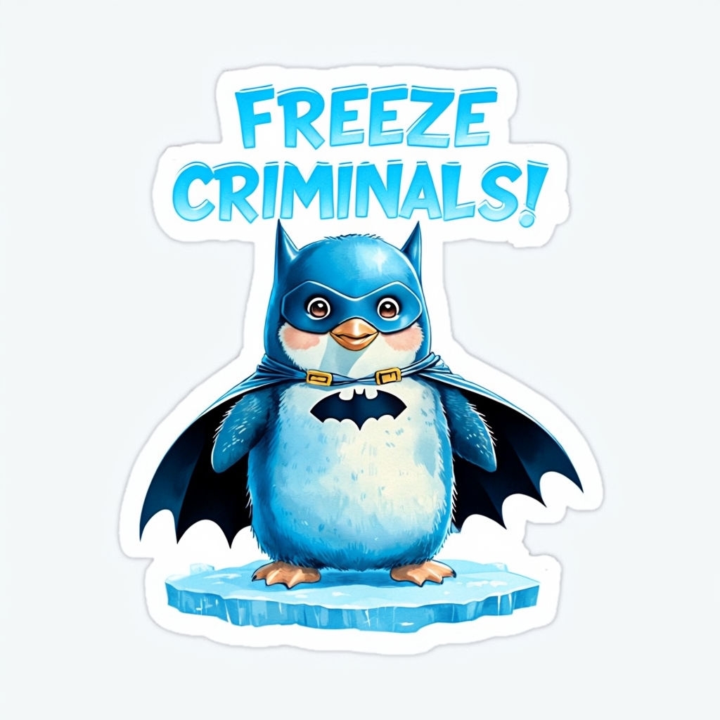 Happy Penguin Batman with Cape and Mask Sticker