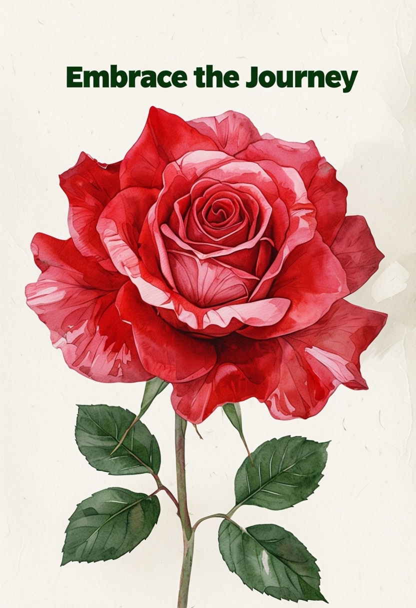 Vibrant Red Rose Watercolor with Inspirational Quote Poster