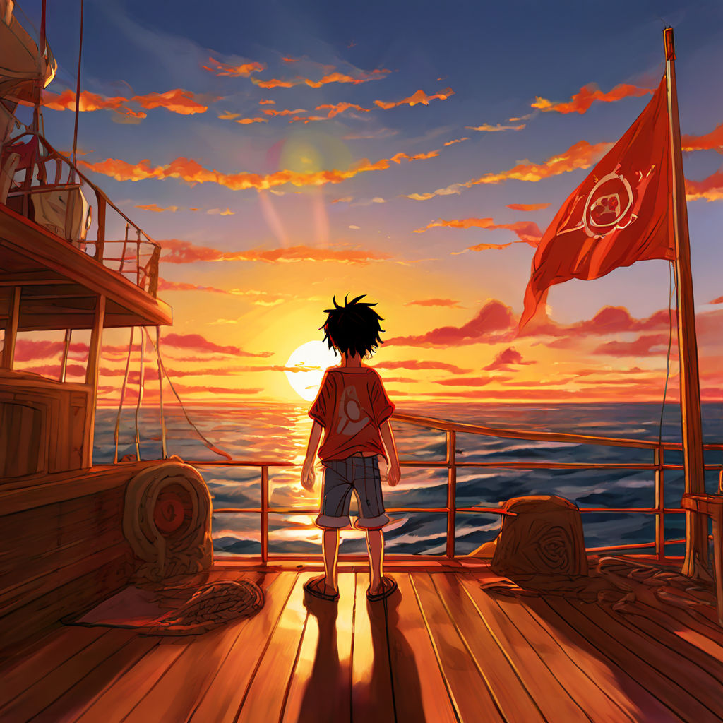 Luffy stands on the deck of the Thousand Sunny boat by guillaume