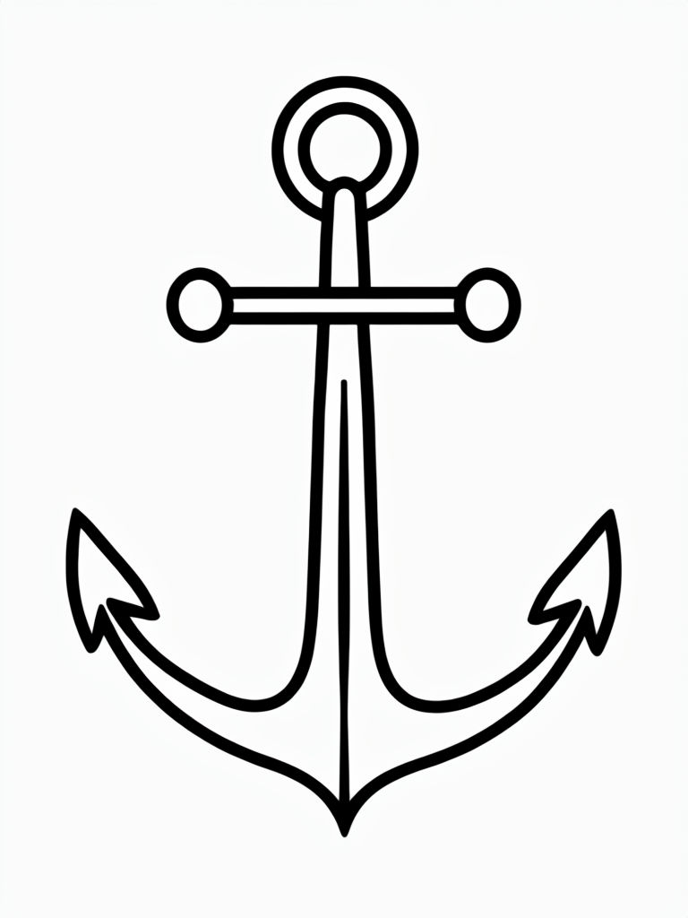 Minimalist Black Line Drawing of an Anchor Illustration Coloring Book Pages