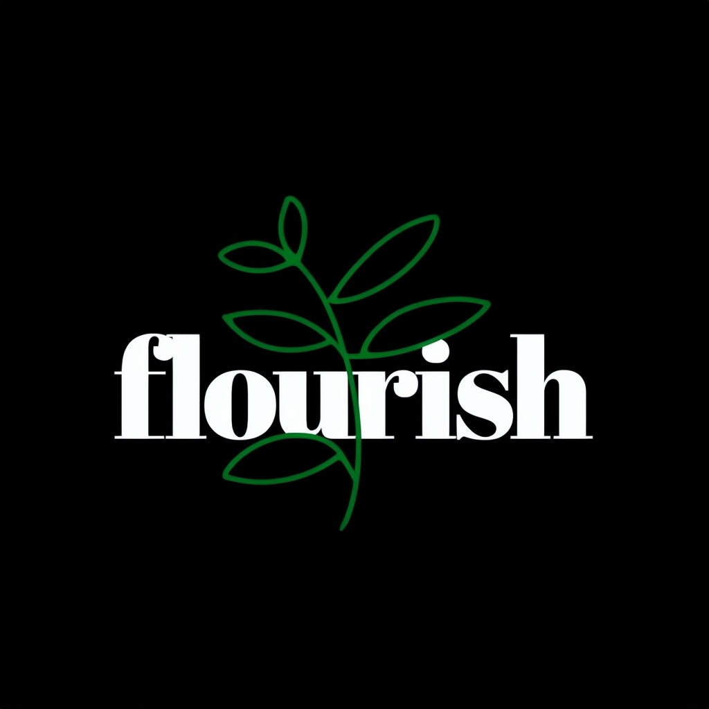 Minimalist Flourish Logo with Green Plant Illustration