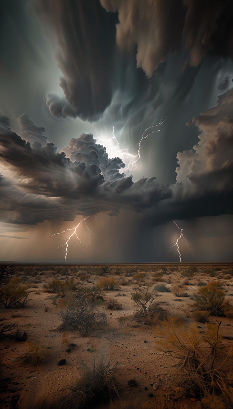 Dramatic Thunderstorm Over Desert Plain Mobile Wallpaper