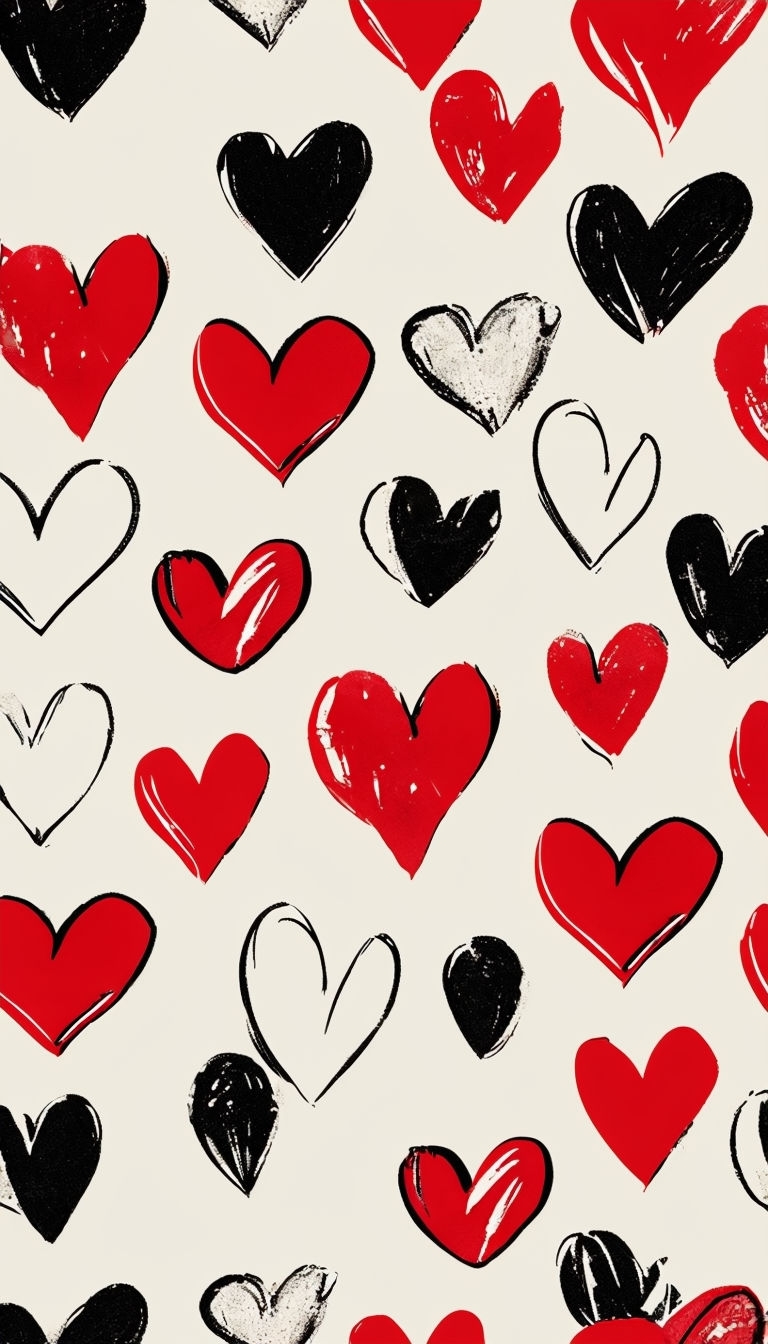 Whimsical Red and Black Heart Pattern Phone Case Cover