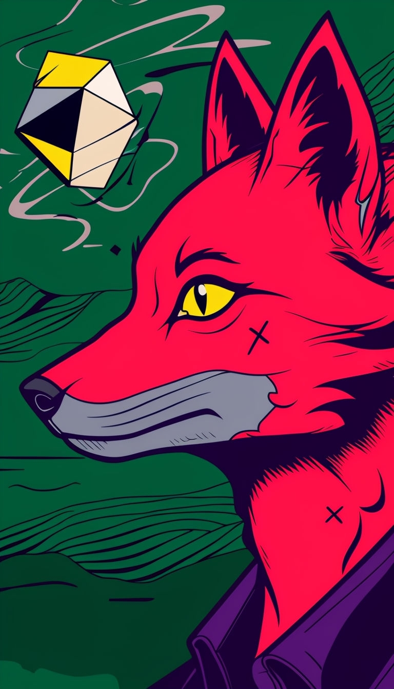 Vibrant Red Anthropomorphic Fox Cartoon Illustration Mobile Wallpaper