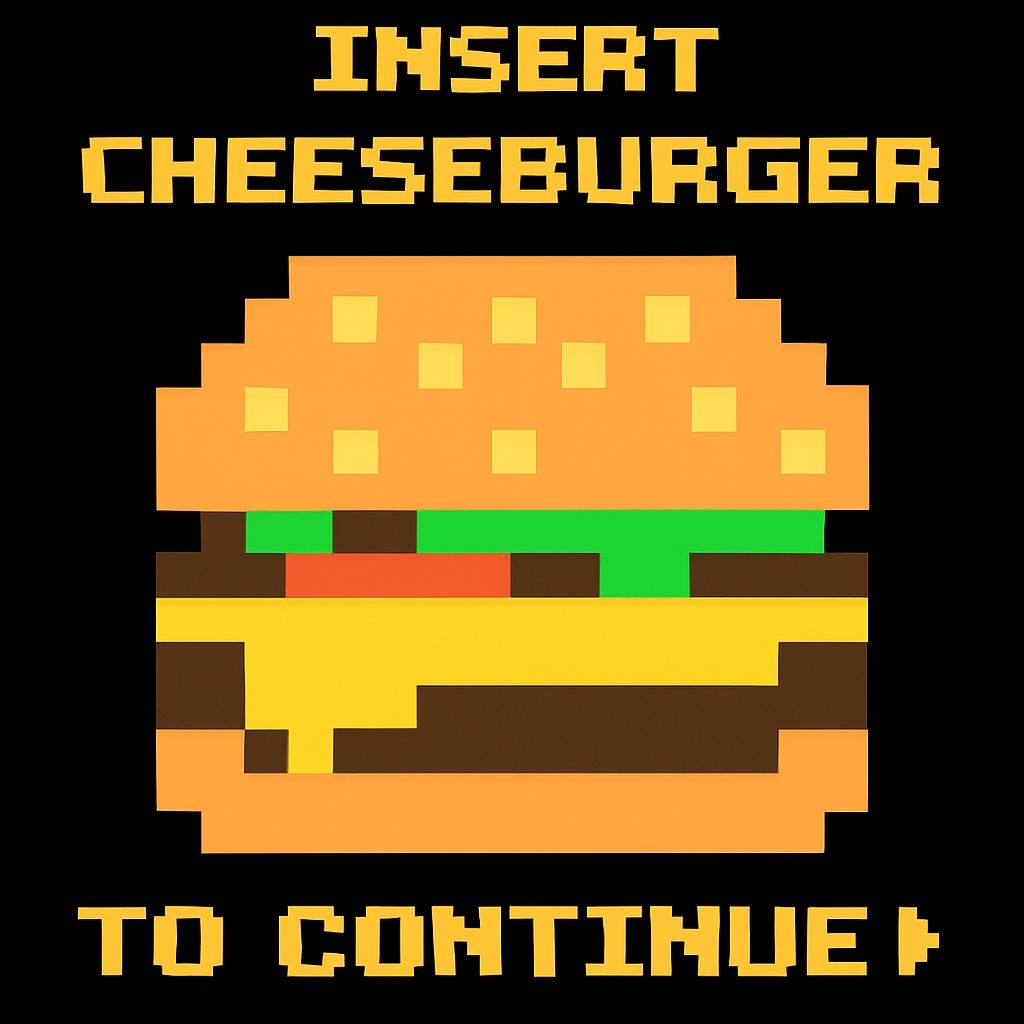 Pixel Art Cheeseburger Illustration with Retro Text T-Shirt
