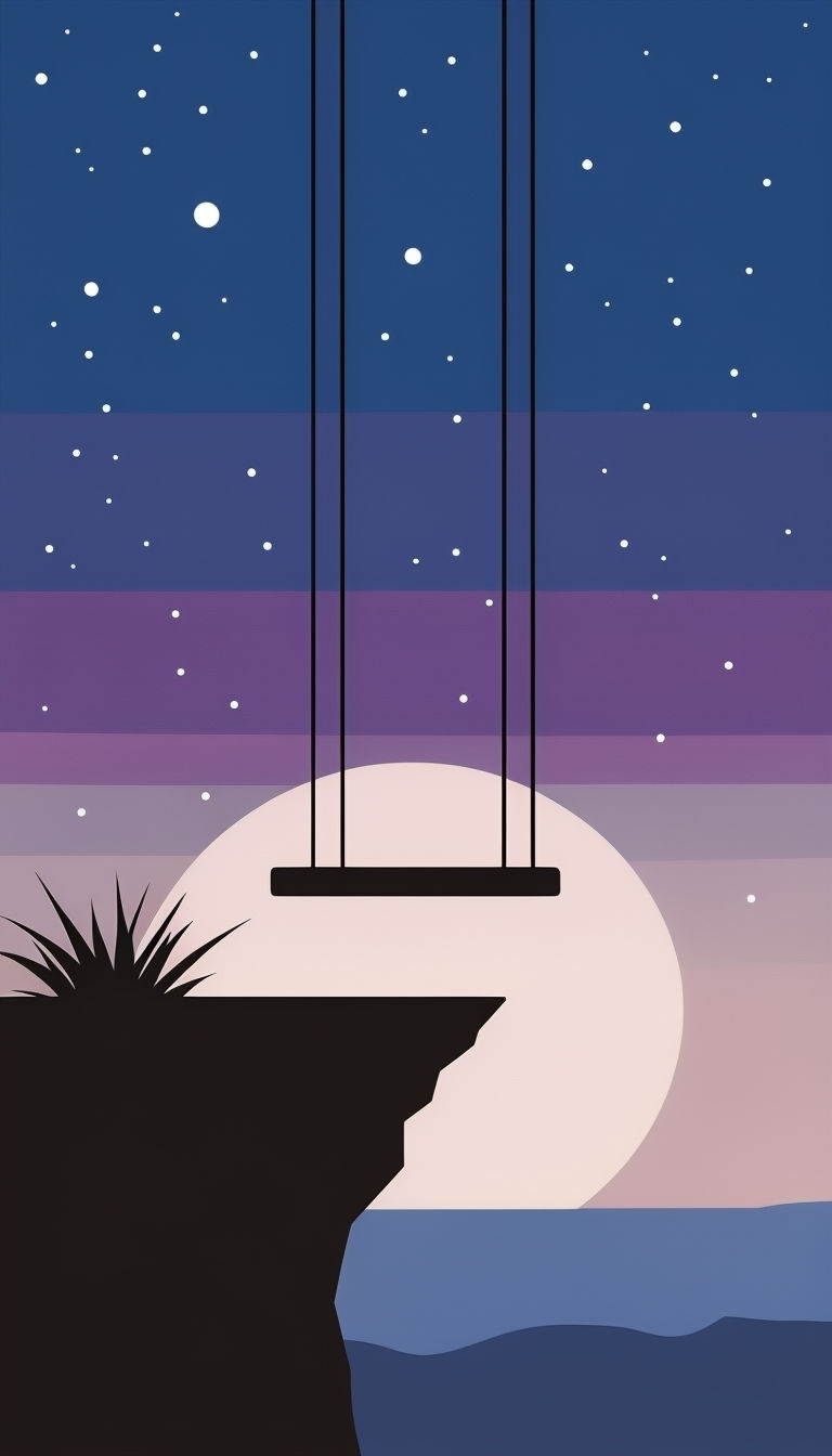 Serene Minimalist Nighttime Landscape with Swing Mobile Wallpaper