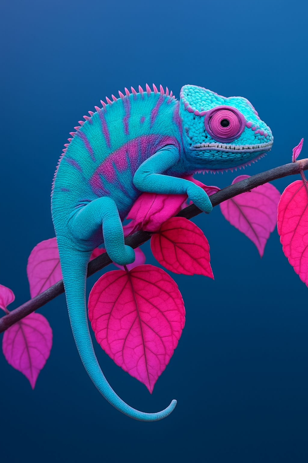 Vibrant Chameleon Illustration on Navy Blue Background T-shirt