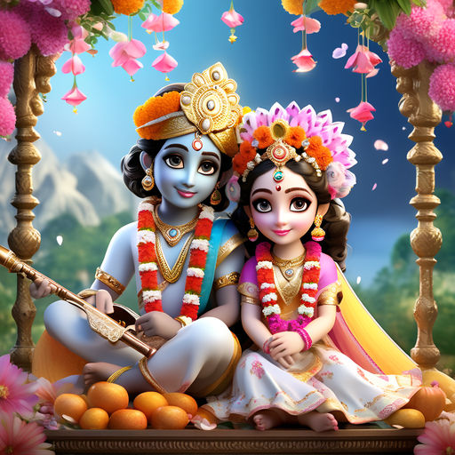 God krishna and Goddess radha wearing dazzling flower jewell... by ...