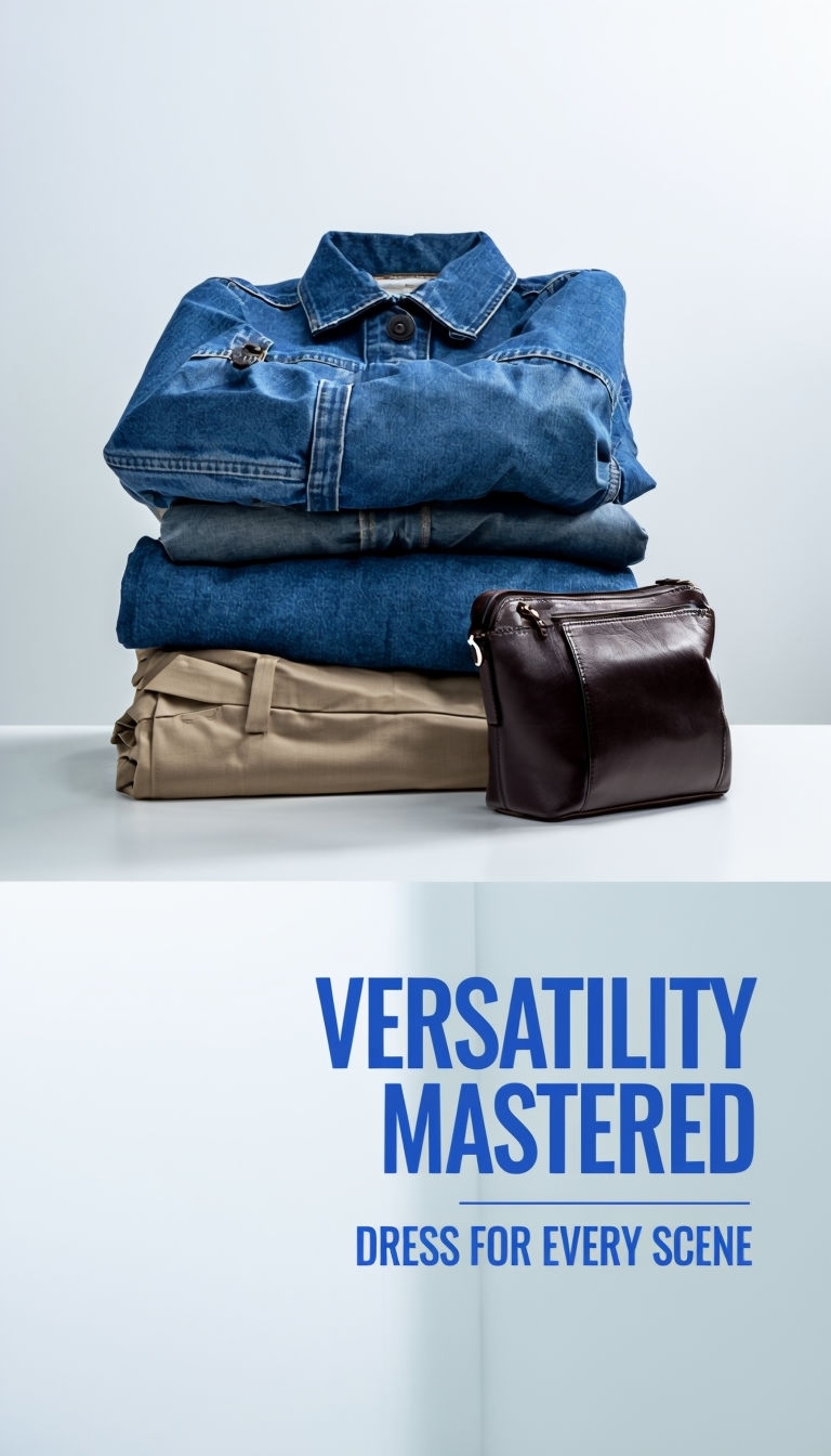 Versatility Mastered Stylish Denim and Khaki Outfit Social Media Post