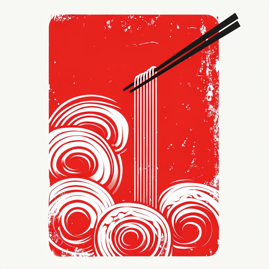Minimalist Stylized Noodles with Chopsticks Design T-Shirt