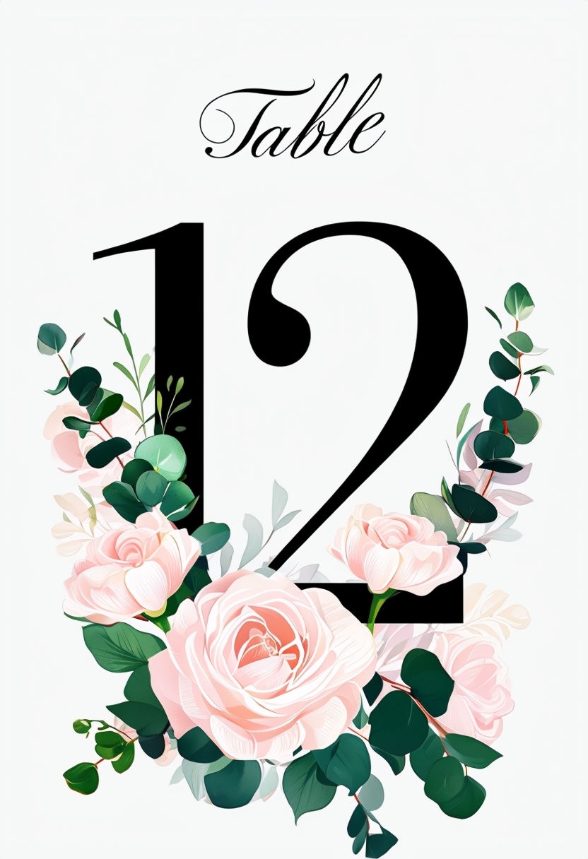 Elegant Floral Table Number 12 Event Sign Design