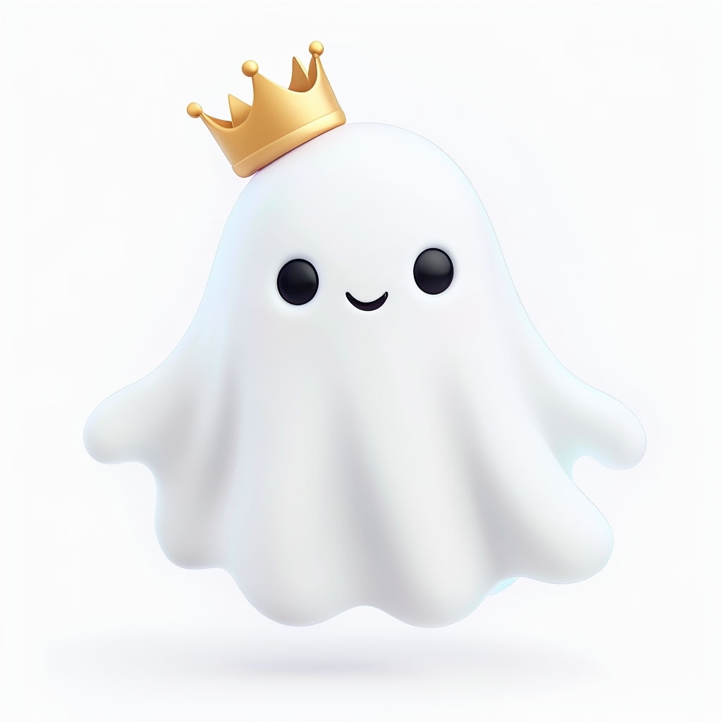 Adorable Friendly Ghost with Crown Cartoon Sticker