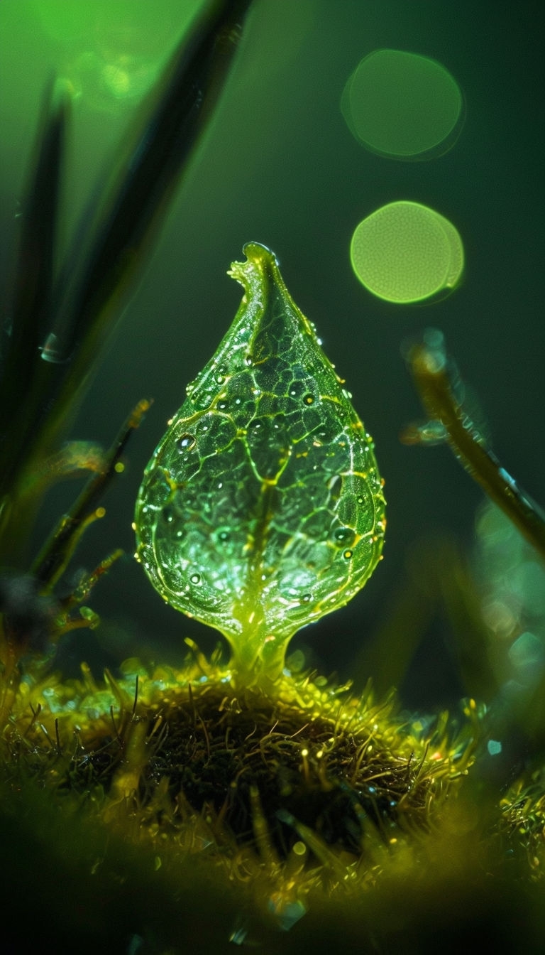 Luminous Leaf Droplet in Enchanting Forest Atmosphere Mobile Wallpaper