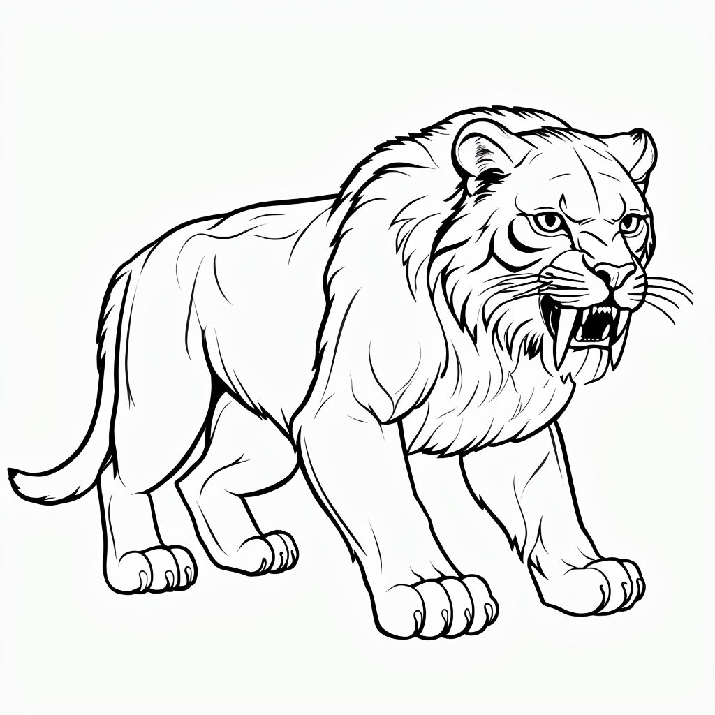 Saber-Toothed Cat Coloring Book Page Design