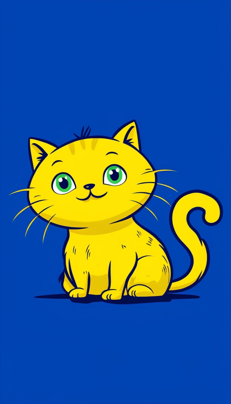 Cheerful Yellow Cartoon Cat Illustration on Blue Phone Case Cover