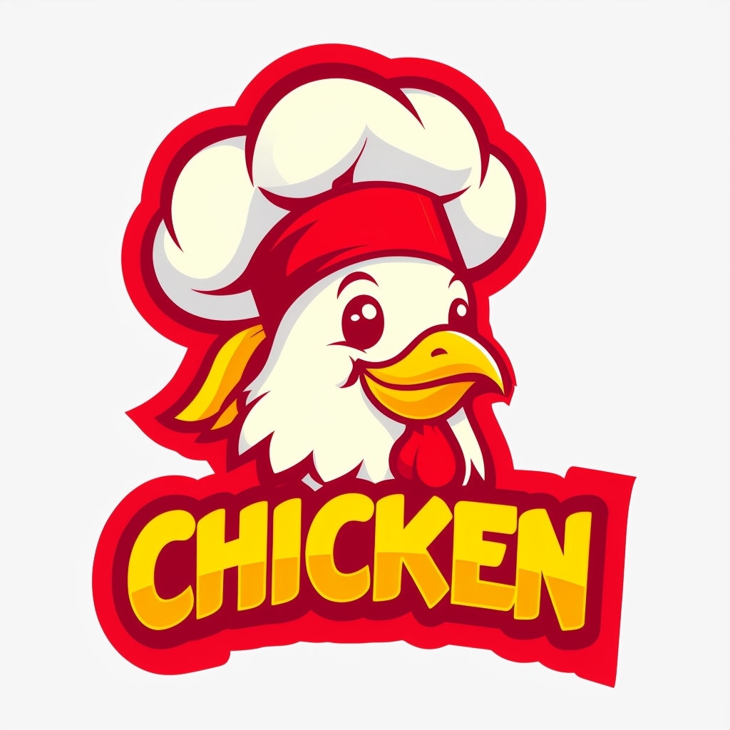 Cheerful Cartoon Chicken Logo with Chef Hat Design