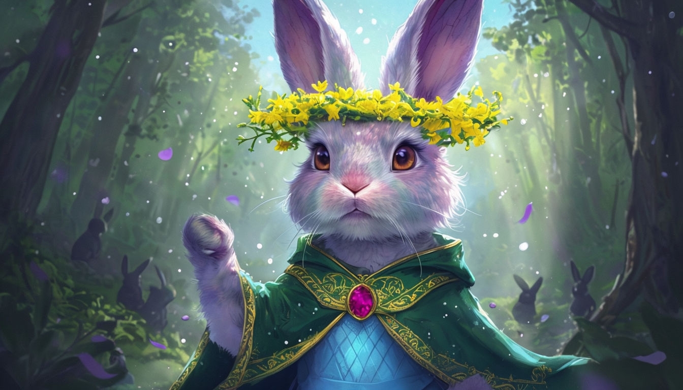 Whimsical Lavender Rabbit in Enchanted Forest Art