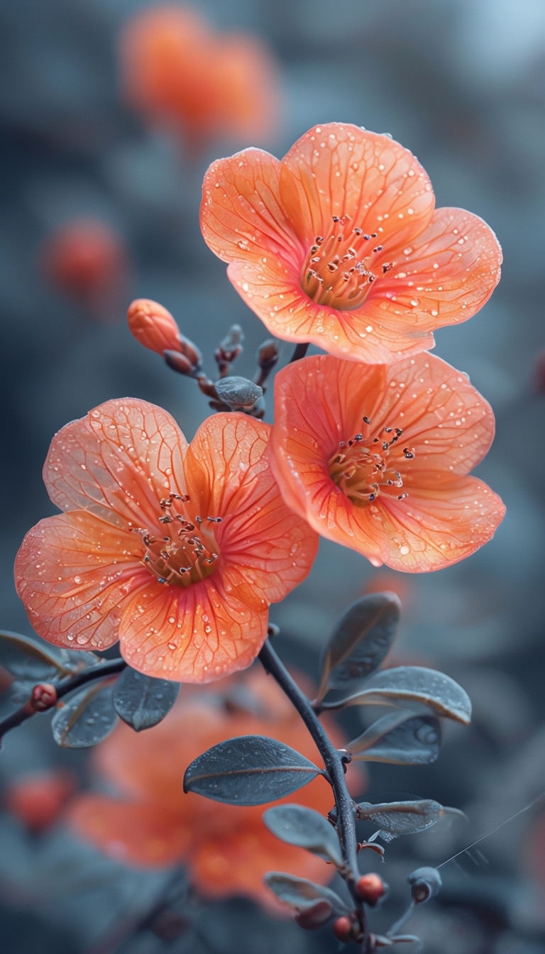 Vibrant Orange-Pink Flowers with Water Droplets Mobile Wallpaper