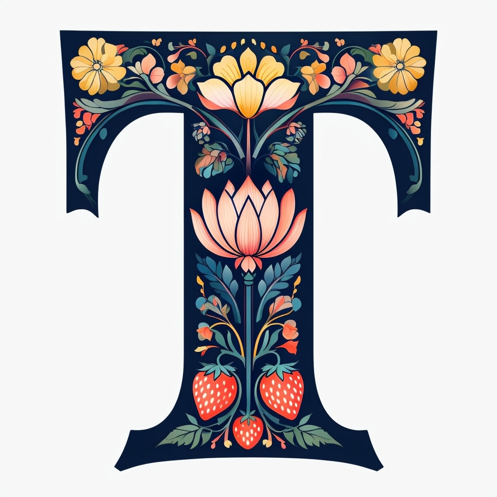 Vibrant Floral Letter T Monogram Art Design
