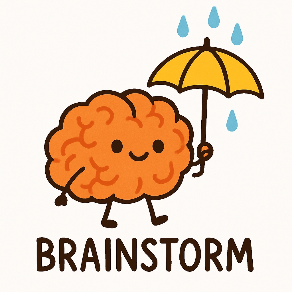 Whimsical Brain Character with Umbrella Illustration Sticker