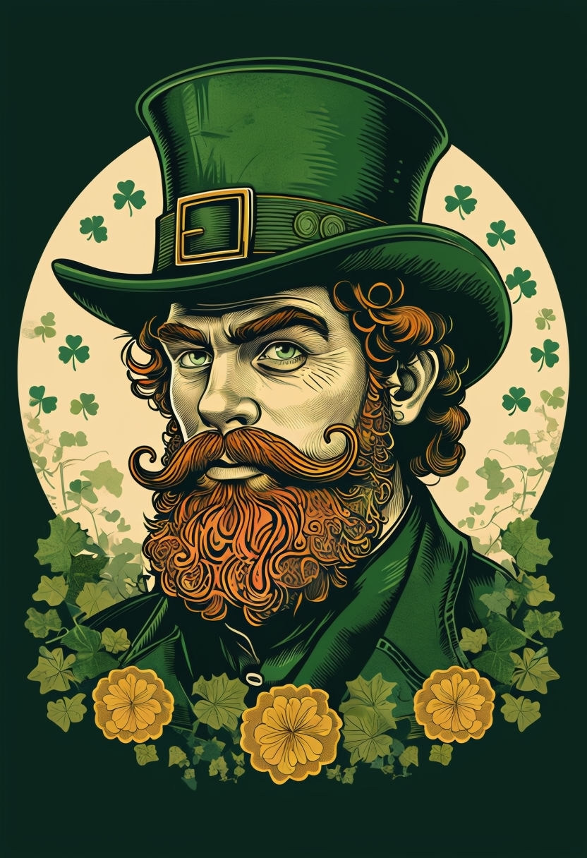 Vintage Leprechaun Illustration with Clover and Flowers T-Shirt