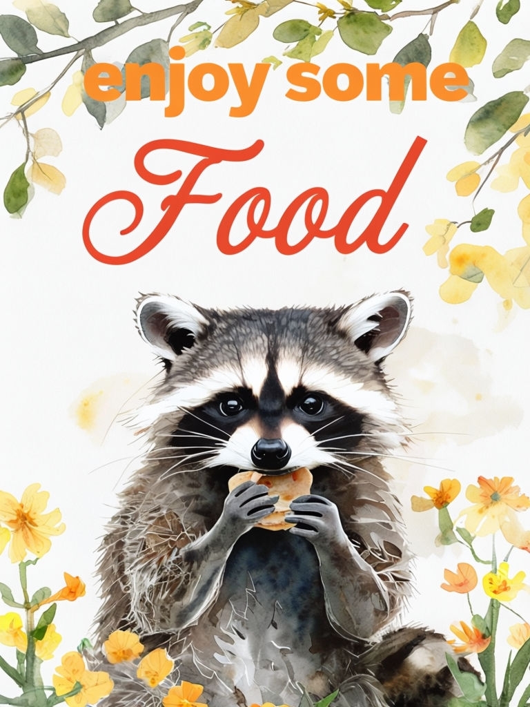 Enjoy Some Food with Cute Raccoon and Flowers Event Sign