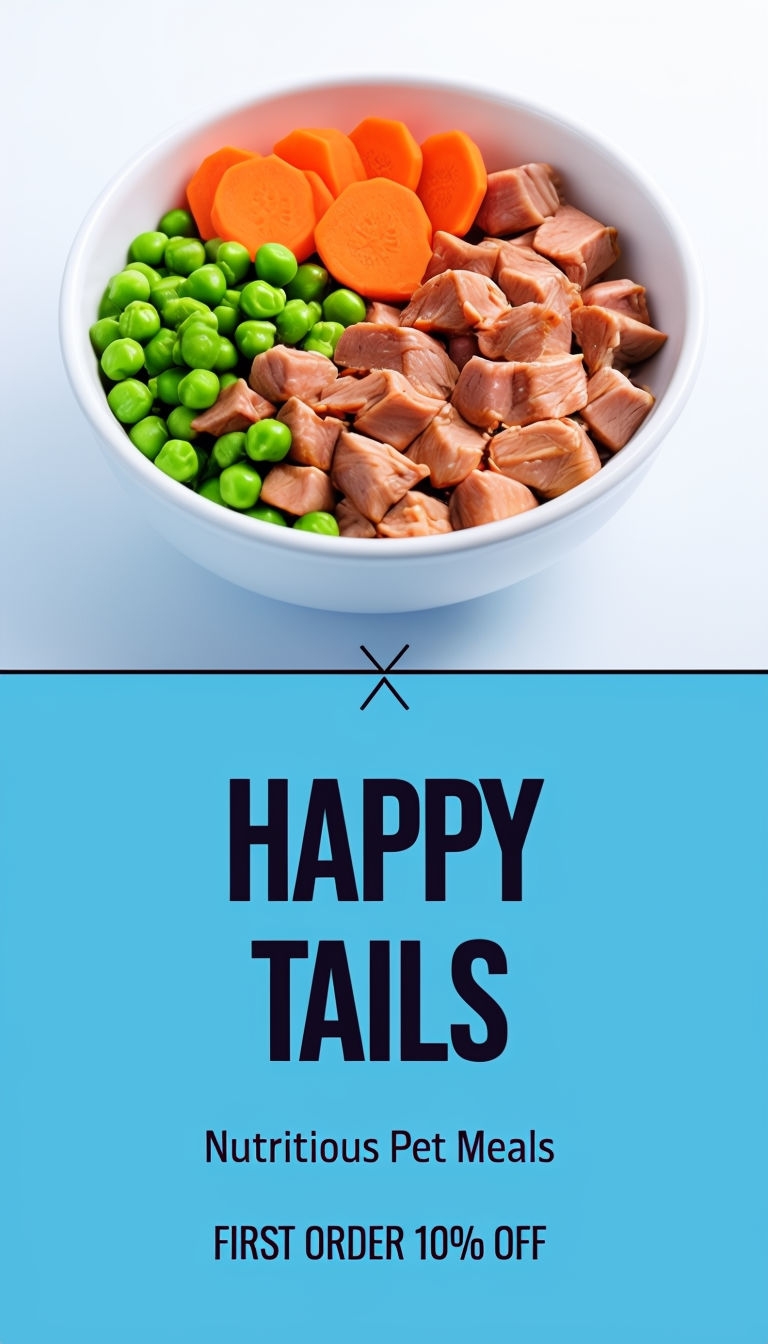 Vibrant Happy Tails Nutritious Pet Meals Advertisement Design Ads