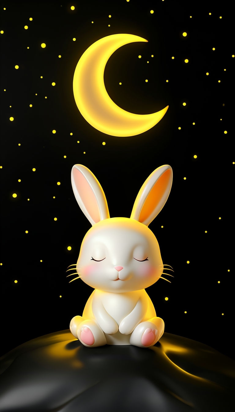 Serene 3D White Bunny Under Starry Night Sky Mobile Wallpaper