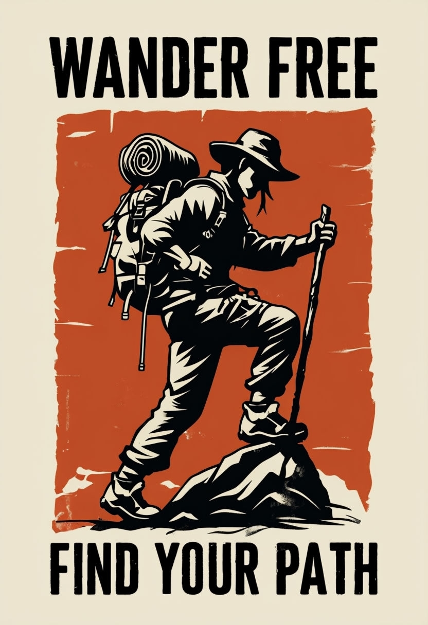 Vintage Wander Free Adventure Hiker Motivational Poster