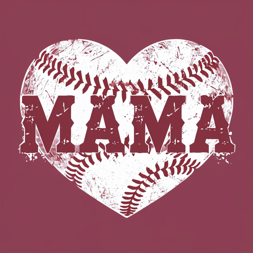 MAMA Heart Baseball Design on Maroon T-Shirt