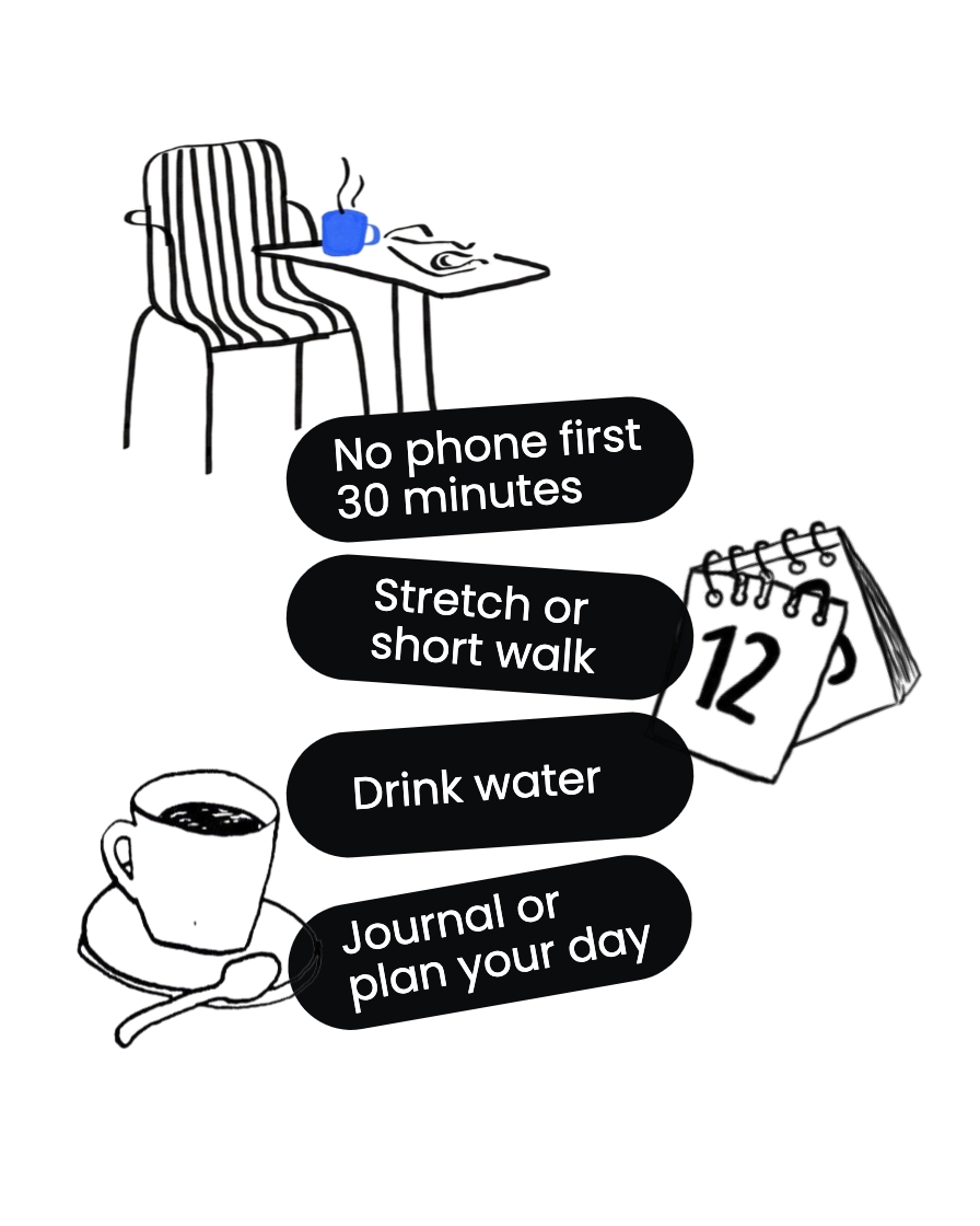 Minimalist Line Drawing with Morning Routine Elements for Instagram Posts