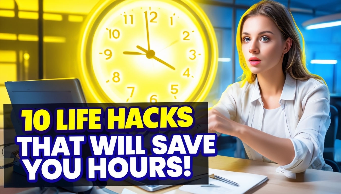 High-Energy YouTube Thumbnail for 10 Life Hacks Social Media Post