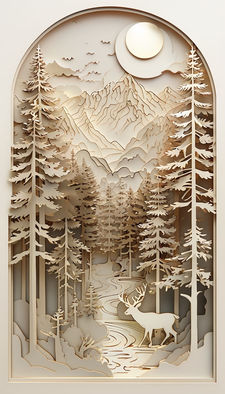 Intricate Laser-Cut Forest Scene with Deer and Moon Phone Case Cover
