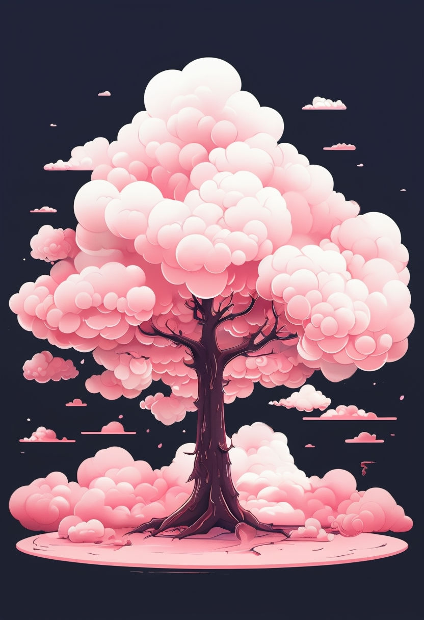 Dreamy Pink Cloud Tree Illustration Art