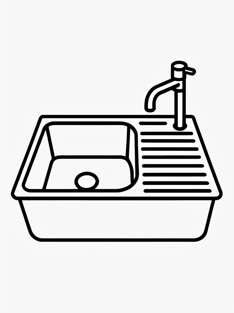 Minimalist Line Art Kitchen Sink and Faucet Coloring Page