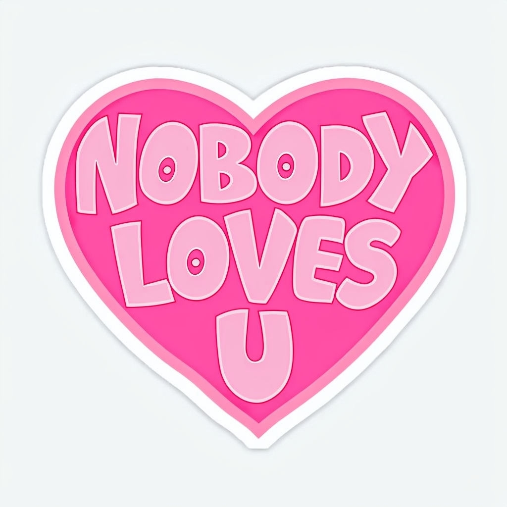 Playful Hot Pink Heart Sticker with 'Nobody Loves U' Text