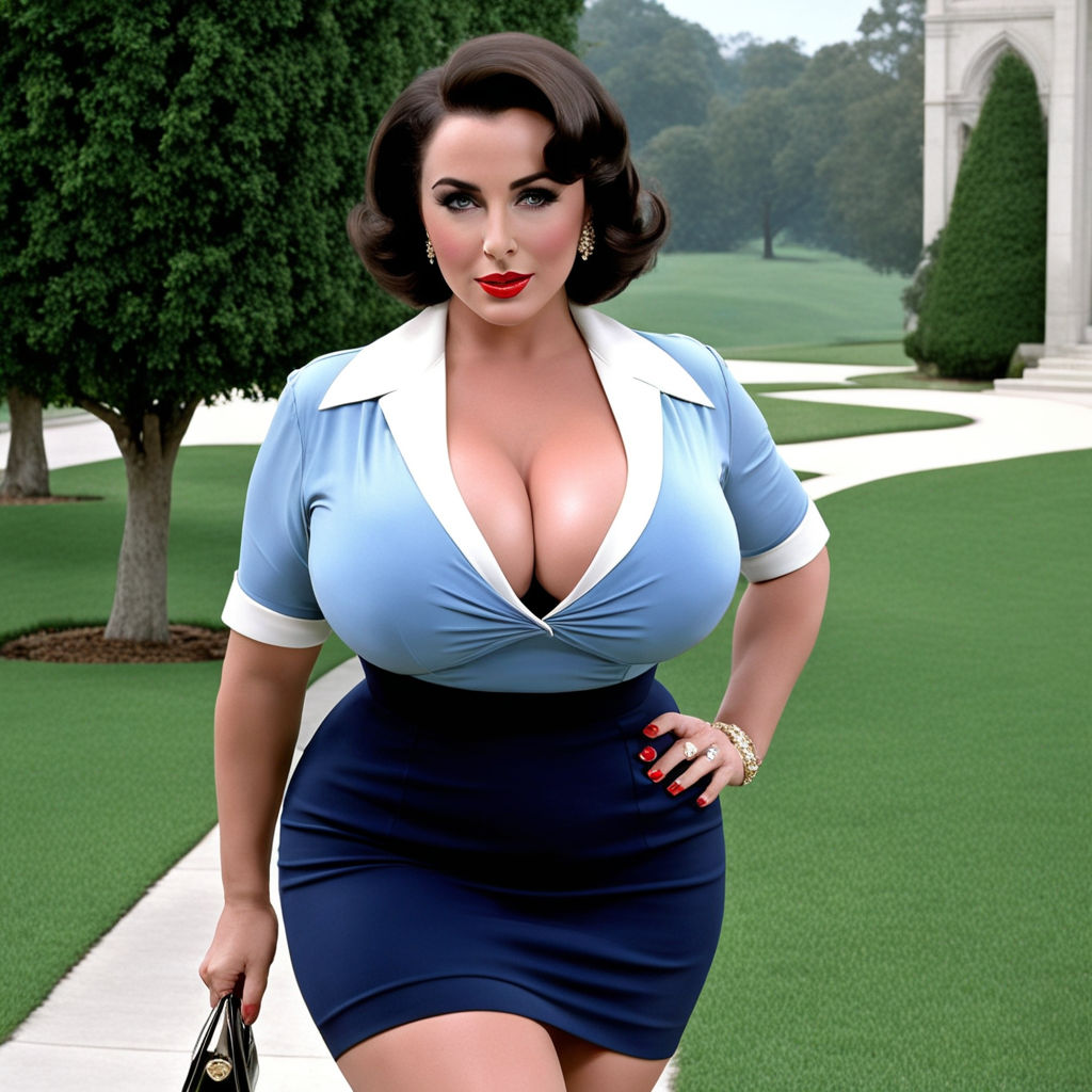 pretty smiling-and super cute 50s pinup girl with enormous breasts and  round symmetric face